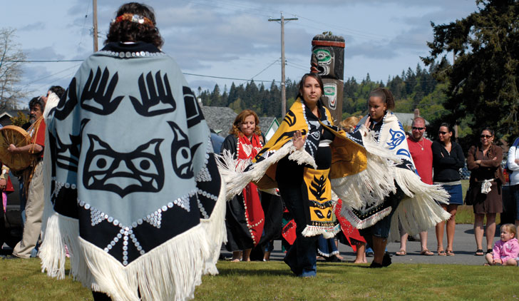 Celebration at the re-opening of the Nuyumbalees Cultural Centre, Quadra Island, British Columbia, Canada