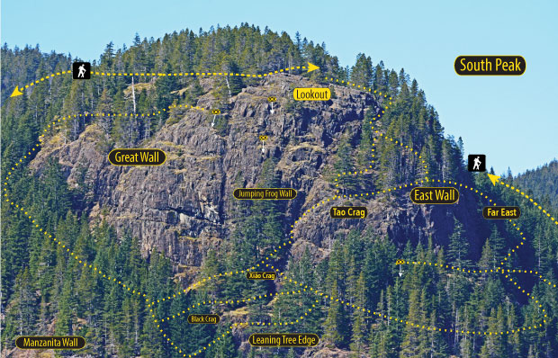 The South Peak, Chinese Mountains, rock climbing Quadra Island, BC