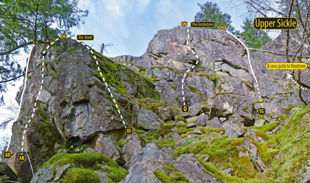 Upper Sickle Wall, rock climbing Quadra Island, BC
