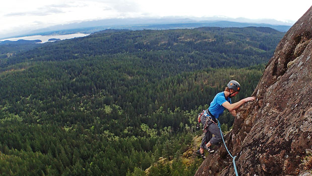 Rock climbing on Chinese Mountains Quadra Island, BC