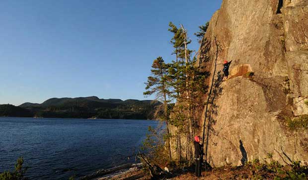 Rock Climbing at Grainte Point, Quadra Island, British Columbia, Canada